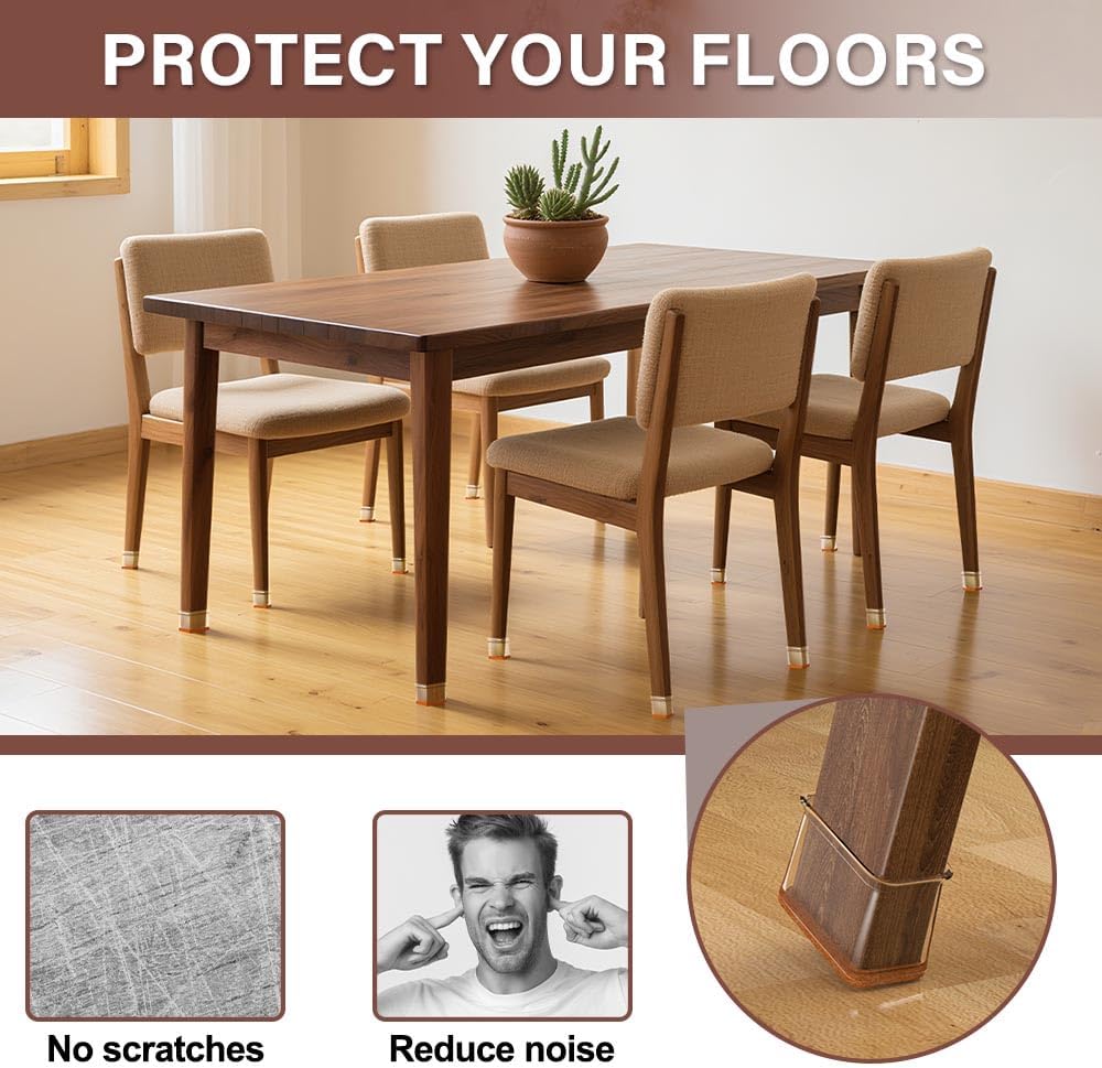 Chair Leg Floor Protectors Rectangle Chair Leg Protectors for Hardwood Floors Silicone Caps Felt Furniture Pads Covers Anti-Scratch Reduce Noise 32 Pack Clear Fit Perimeter 5" to 5‑7/8"