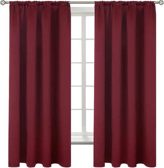 BGment Burgundy Blackout Curtains 63 Inch Length for Bedroom - Rod Pocket Thermal Insulated Room Darkening Curtain for Living Room, 42 x 63 Inch, 2 Panels