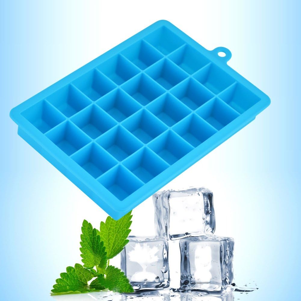 Ice Cube Tray, Silicone Square Ice Trays Easy Release Stackable Ice Cube Mold with Removable Lid, 24 Cavity (2 Pack, Sky Blue)