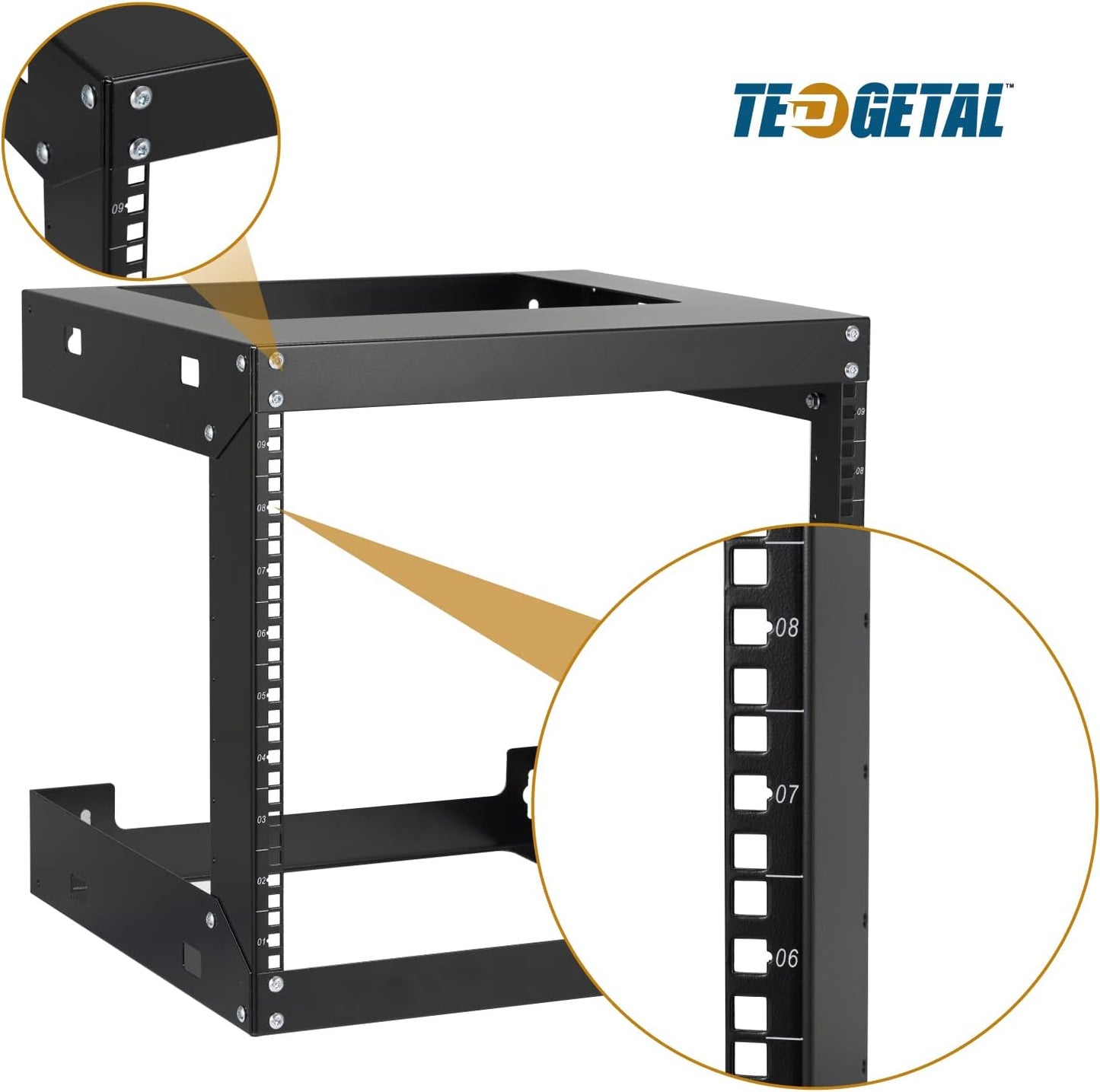 9U Wall Mount Rack Open Frame 19 Inch Server Equipment 2 Post Network Cabinet 18 inches Depth Black by Tedgetal