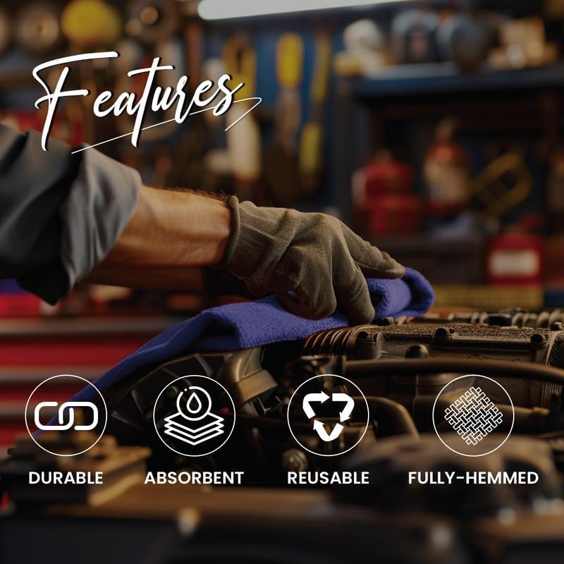 Shop Towels (Blue, 216) - Bulk Cleaning Towel in a Bag, Mechanic Cotton Wipes for Car Maintenance, Auto Mechanics & Garage, Wipe Grease & Oil, Machine Wash & Reusable