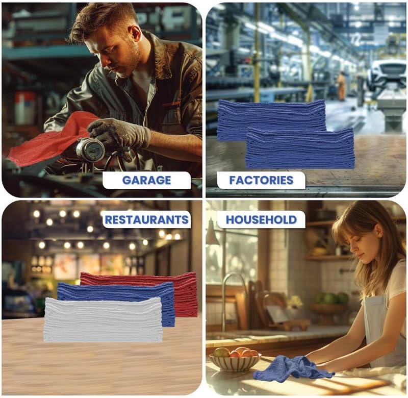 Shop Towels (White, 200-Pack) - Bulk Cleaning Towel in a Bag, Mechanic Cotton Wipes for Car Maintenance, Auto Mechanics & Garage, Wipe Grease & Oil, Machine Wash & Reusable