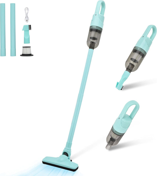 6-in-1 Lightweight Stick Vacuum Cleaner with 100W Powerful Motor, Mini Portable Household Handheld Vacuum Cleaner for Domestic Hard Floors, Carpets and Pet Hair(Green Cordless Plugs)