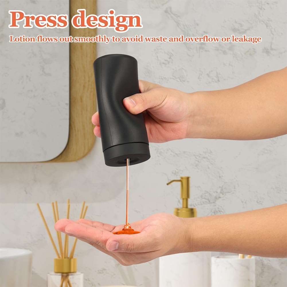 Soap Dispenser,Dish Soap Holder for Kitchen Sink 8 oz Round Refillable Foaming Soaps Dispenser Shampoo and Conditioner Bottles Watertight Silicone Squeeze Bottle for Bathroom Black