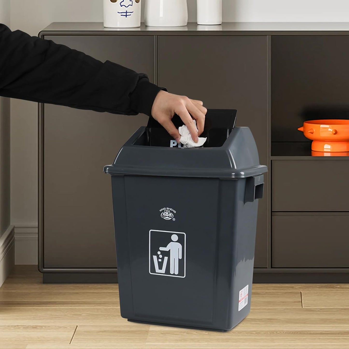 4 Packs 6 Gallon Small Garbage Bin with Lid, Plastic Kitchen Waste Bin, Grey