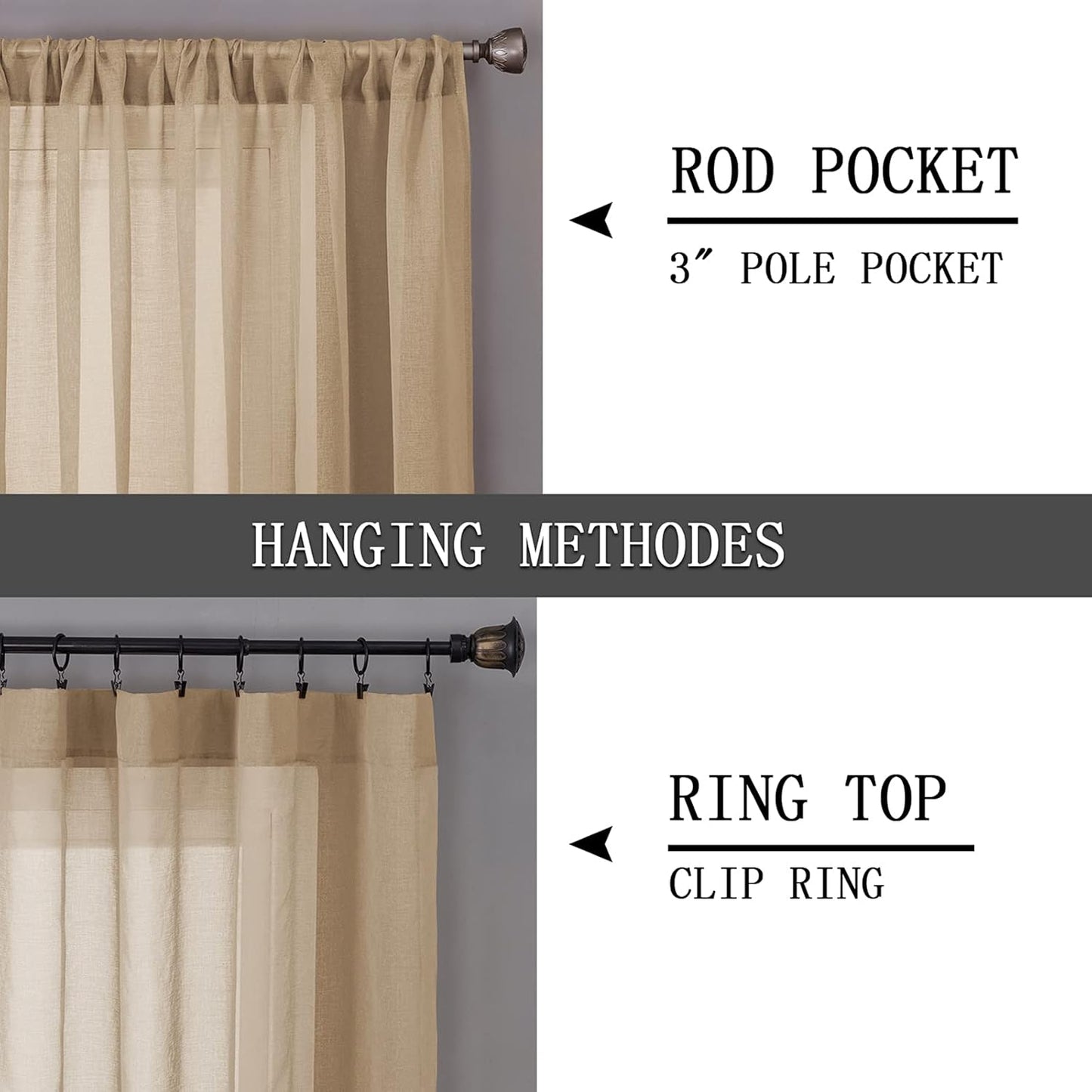 Tollpiz Short Sheer Tier Curtains Linen Textured Half Kitchen Curtain Sheers Light Filtering Rod Pocket Voile Small Curtain for Bathroom, 25 x 24 inches Long, Beige, Set of 2 Panels