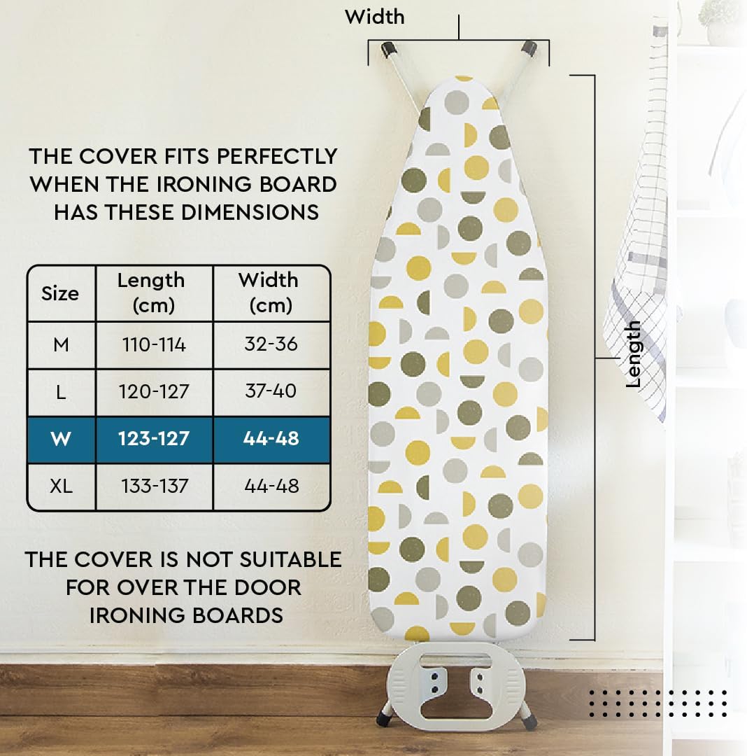 Encasa XO Ironing Board Cover and Pad 49"x18" - Thick 3mm Felt Padding, Drawstring Tightening & Lock, Easy Fit, Scorch & Stain Resistant, Fits Wide Ironing Board - Zig Zag