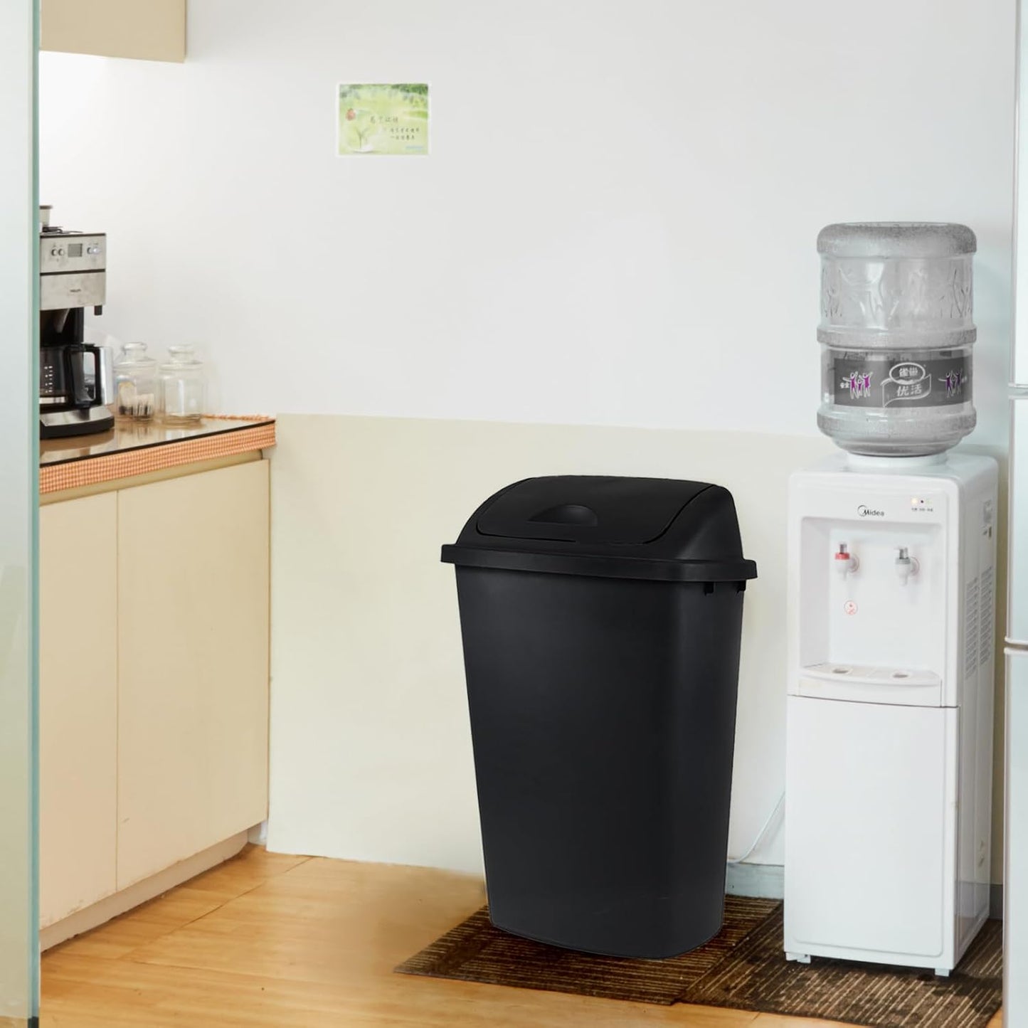 13 Gallon / 50 L Swing Lid Tall Kitchen Trash Can, 4-Pack, Restaurants, Garage, Classroom, Office Garbage Bins, Black