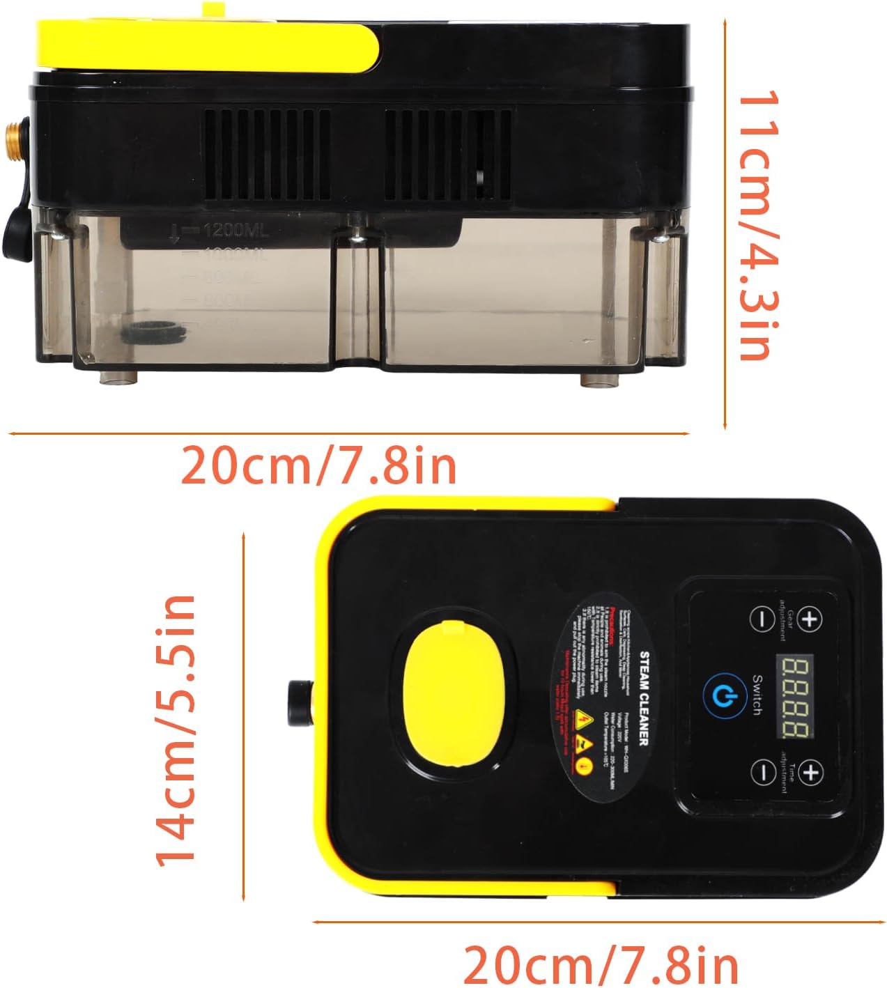 Handheld Pressurized Steam Cleaner， 6-Level Adjustable Handle 20s Heat-Up Big Tank, Portable Steamer for Cleaning Stubborn Dirt Grease Tile Grout Floor Car (Black/Yellow)