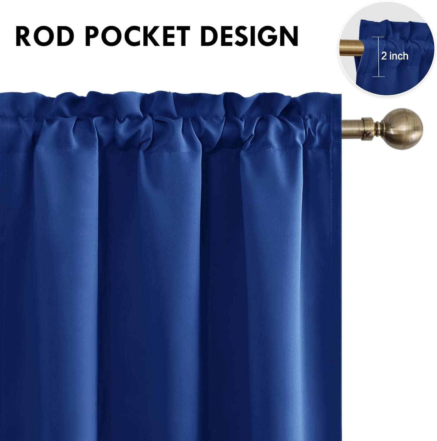 DWCN Blackout Curtains Room Darkening Thermal Insulated Bedroom Curtains Window Curtain Panels, 38 x 45 inches Long, Set of 2 Classic Blue Rod Pocket Drapes