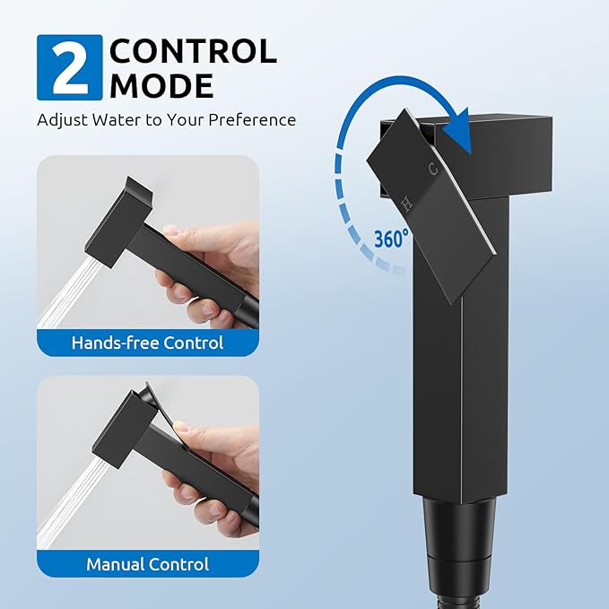 Arofa Warm Water Bidet Sprayer for Toilet with Hot and Cold Rough-in Valve, Hands-Free Handheld Jet Spray with Adjustable Water Flow, Black Square Toilet Sprayer with Bidet Hose for Feminine Wash