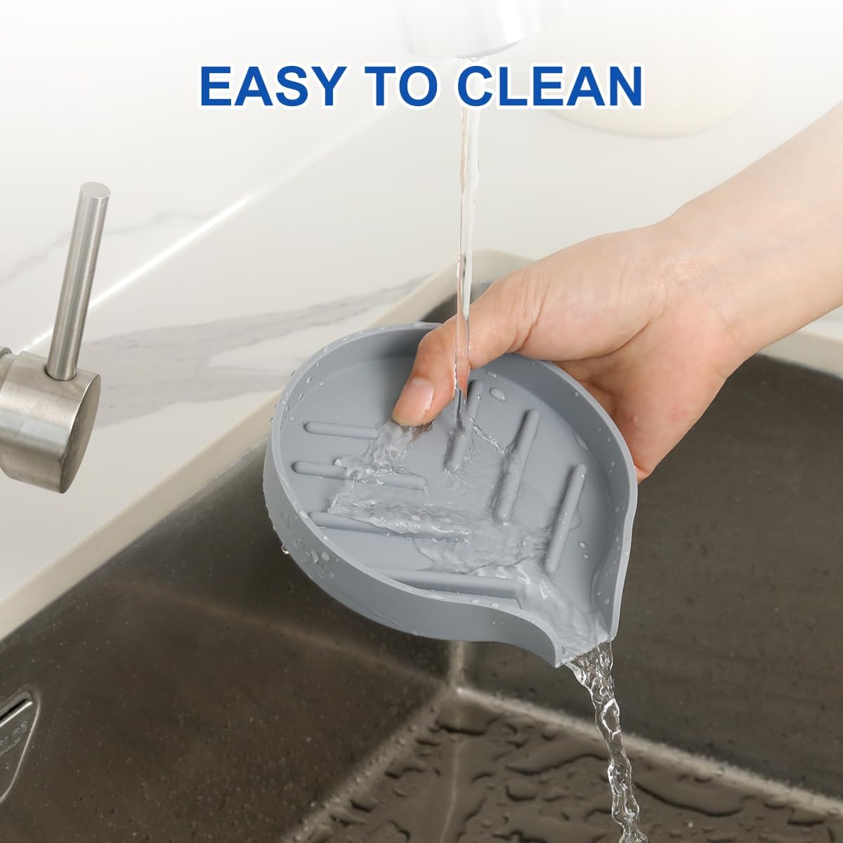 LANMU Silicone Smiley Face Sponge Holder for Kitchen Sink, Sink Caddy Organizer with Drainage for Quick Drying, Dishwasher Safe, Fit Palm Bush, Soap Dispenser Storage