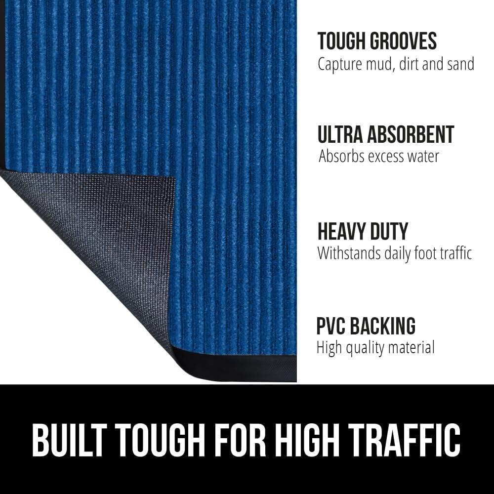 GORILLA GRIP Traffic Guard Door Mat, Heavy Duty Welcome Mats, Commercial Office Space Doormat, Waterproof, Fade Resistant, Strong Rubber Backing, Low Profile, Shoe and Boot Scraper, 29x17, Blue