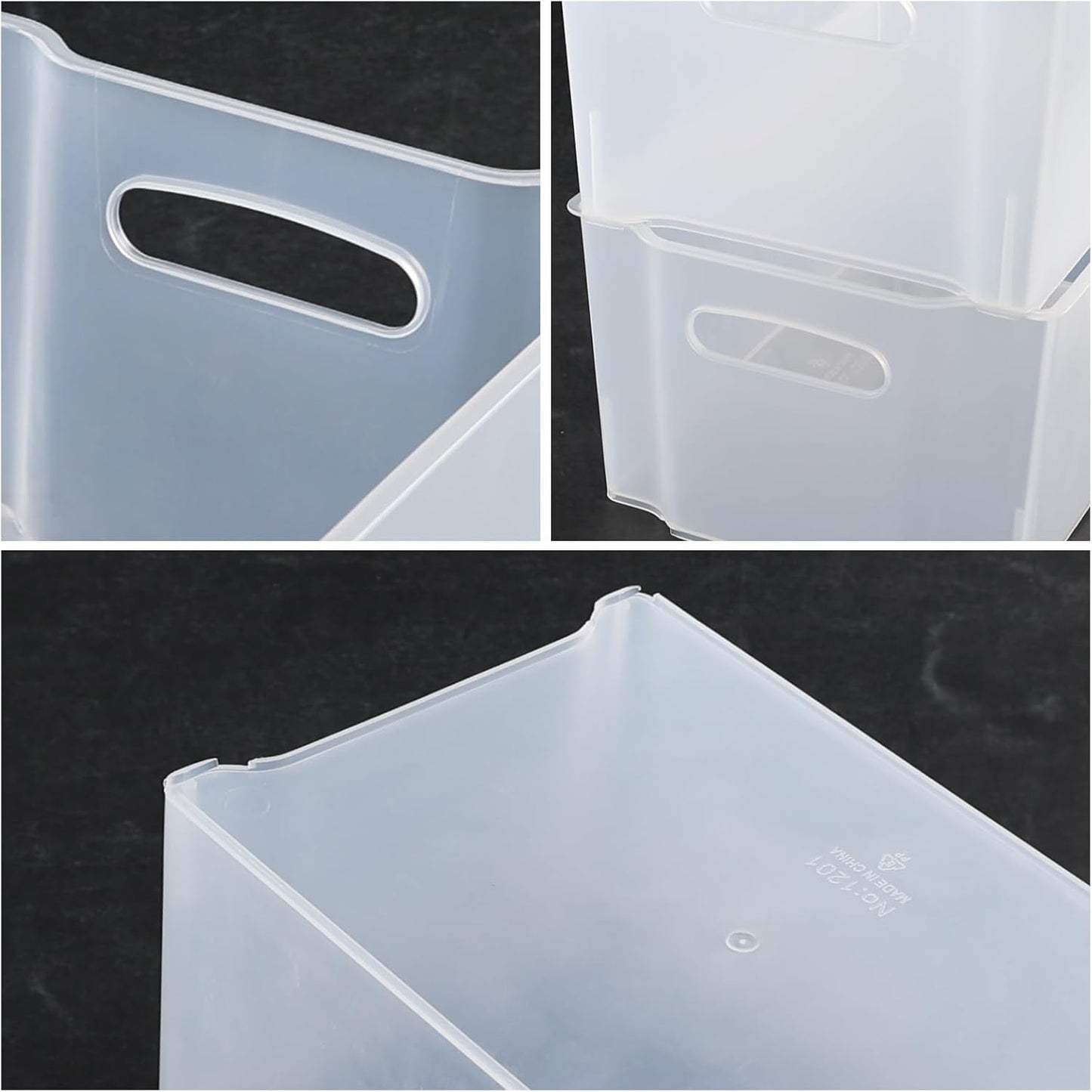 4-Pack Open Storage Organizing Bins, Matte Transparent Plastic Organizer Bins