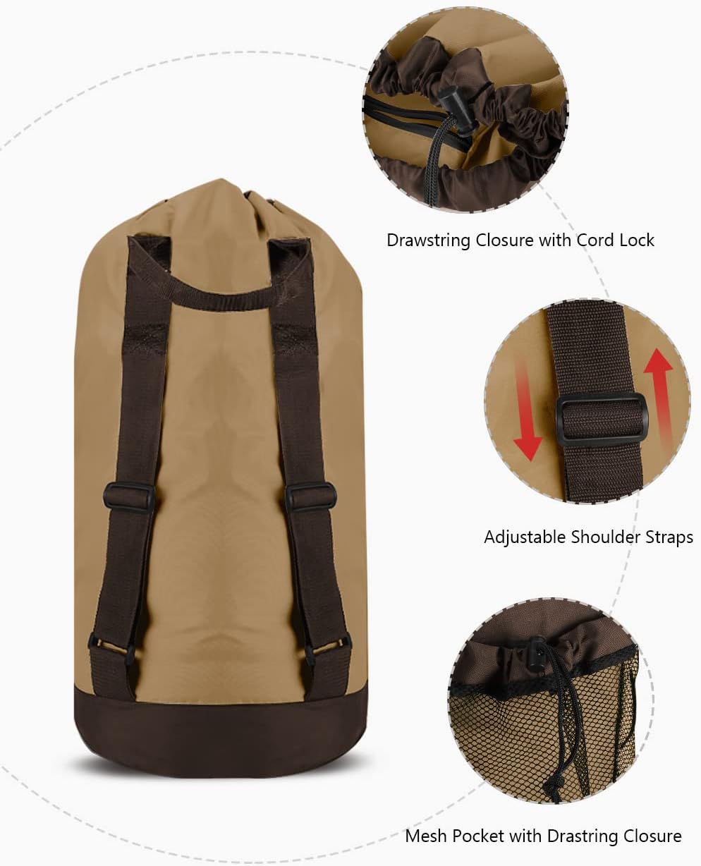 Dalykate Backpack Laundry Bag, Laundry Backpack with Shoulder Straps and Mesh Pocket Durable Nylon Clothes Hamper Bag with Drawstring Closure for College, Travel, Laundromat, Apartment