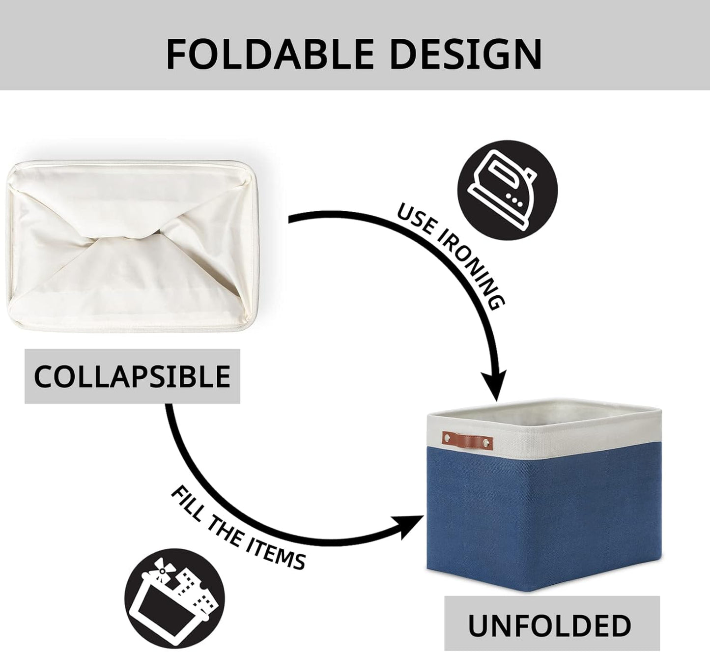 DULLEMELO Large Rectangular Baskets for Storage 16"x12"x12" [2 Pack] Collapsible Storage Baskets for Organizing Closet, Clothes, Toys (White & Blue)