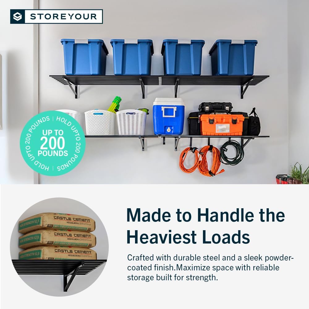 StoreYourBoard 2-Pack Heavy Duty Wall Shelves – Wall-Mounted Garage Storage Shelving and Organization for Sheds, Closets, or Utility Rooms – Holds 200 lbs, 1ft x 2ft, Black