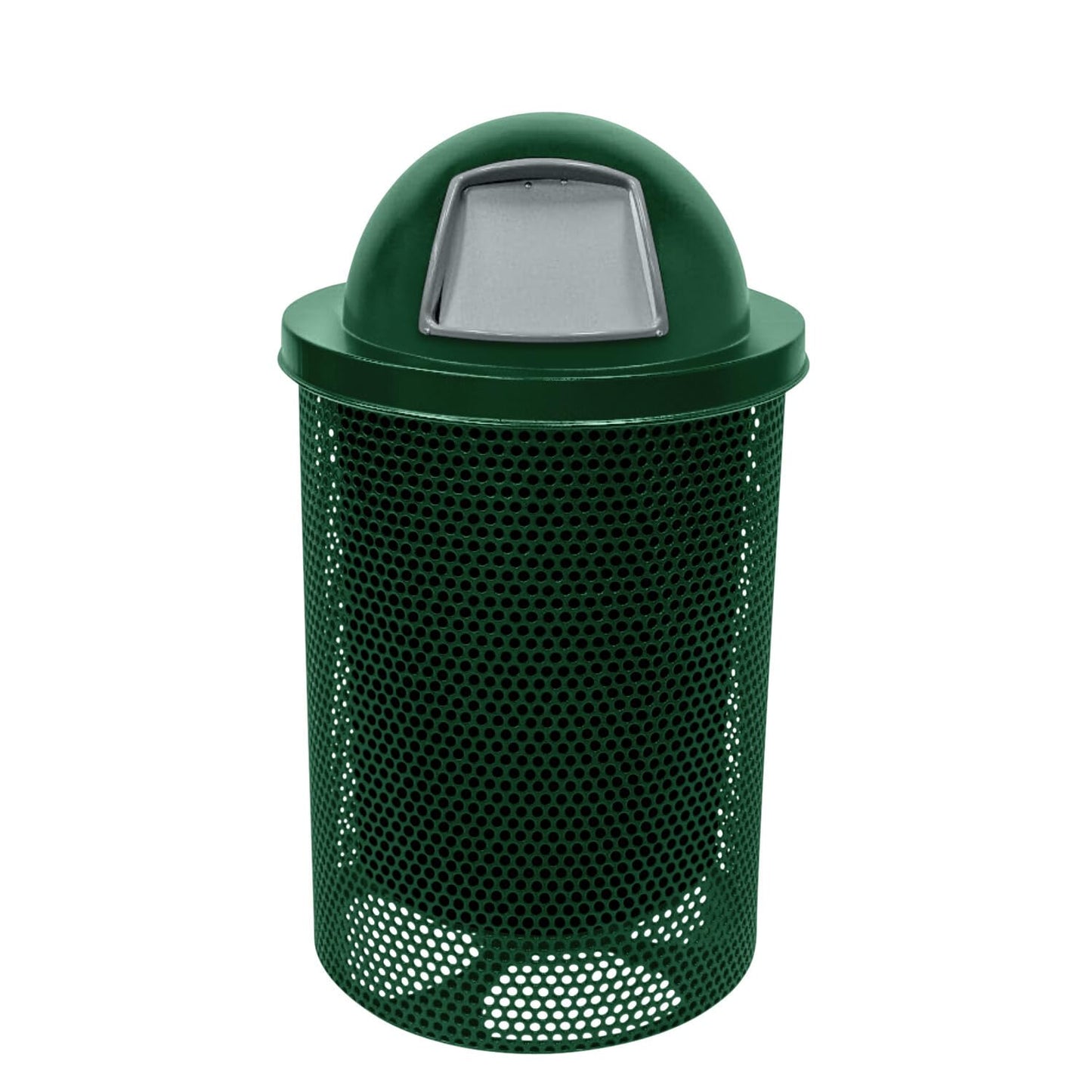 COATEDOUTDOORFURNITURE RDT-P-GRN Heavy Duty Round Trash Receptacle with Dome Top, Liner Included, 32 Gallon, Green, Made in America