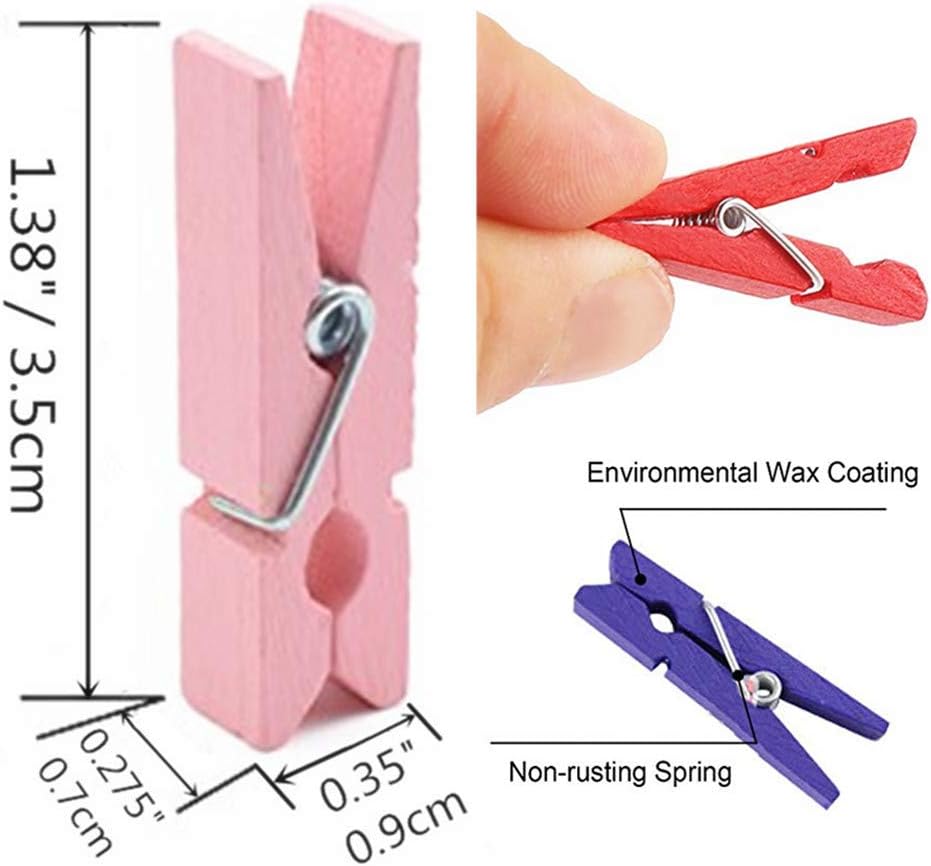 DurReus Small Wooden Clips Pictures Hanger with Twine Mini Colors Clothespins Attach Cards Wedding Party Decor Set of 50 Rose Red