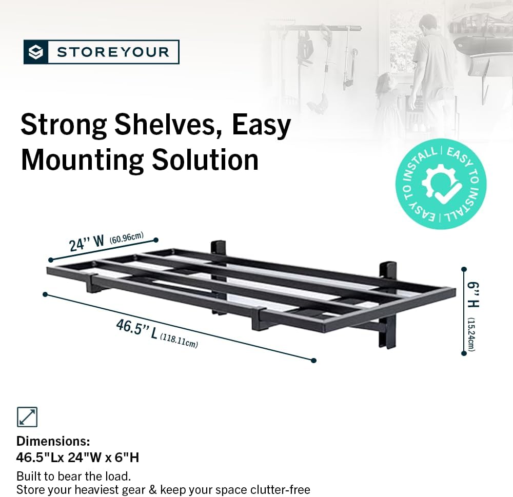 StoreYourBoard 2-Pack Heavy Duty Wall Shelves – Wall-Mounted Garage Storage Shelving and Organization for Sheds, Closets, or Utility Rooms – Holds 200 lbs, 2ft x 4ft, Black