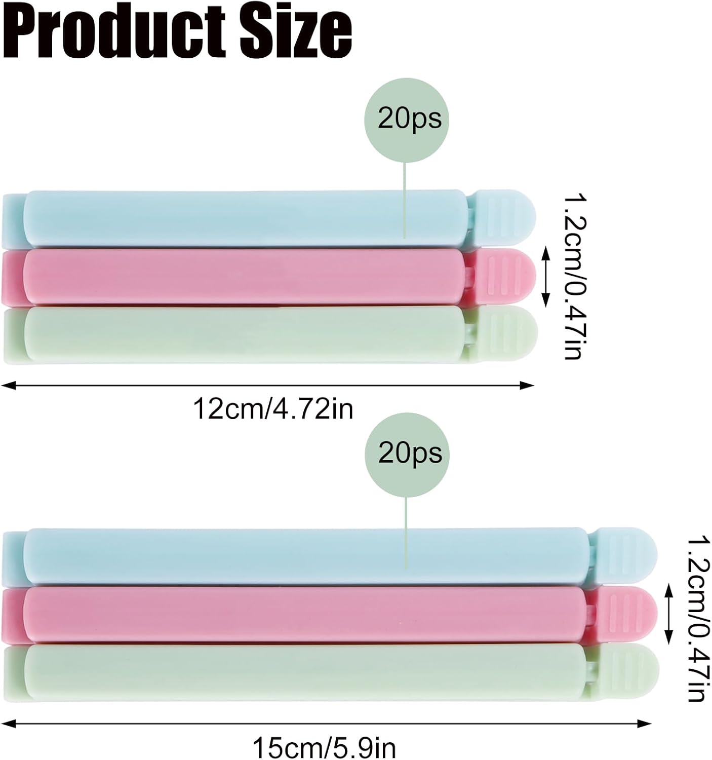 80 PCS Sealing Clip Bag Plastic Chip Large Size Food Clips Bag Clips for Food Storage Kitchen and Home (5.9in x40, 4.72in x40)