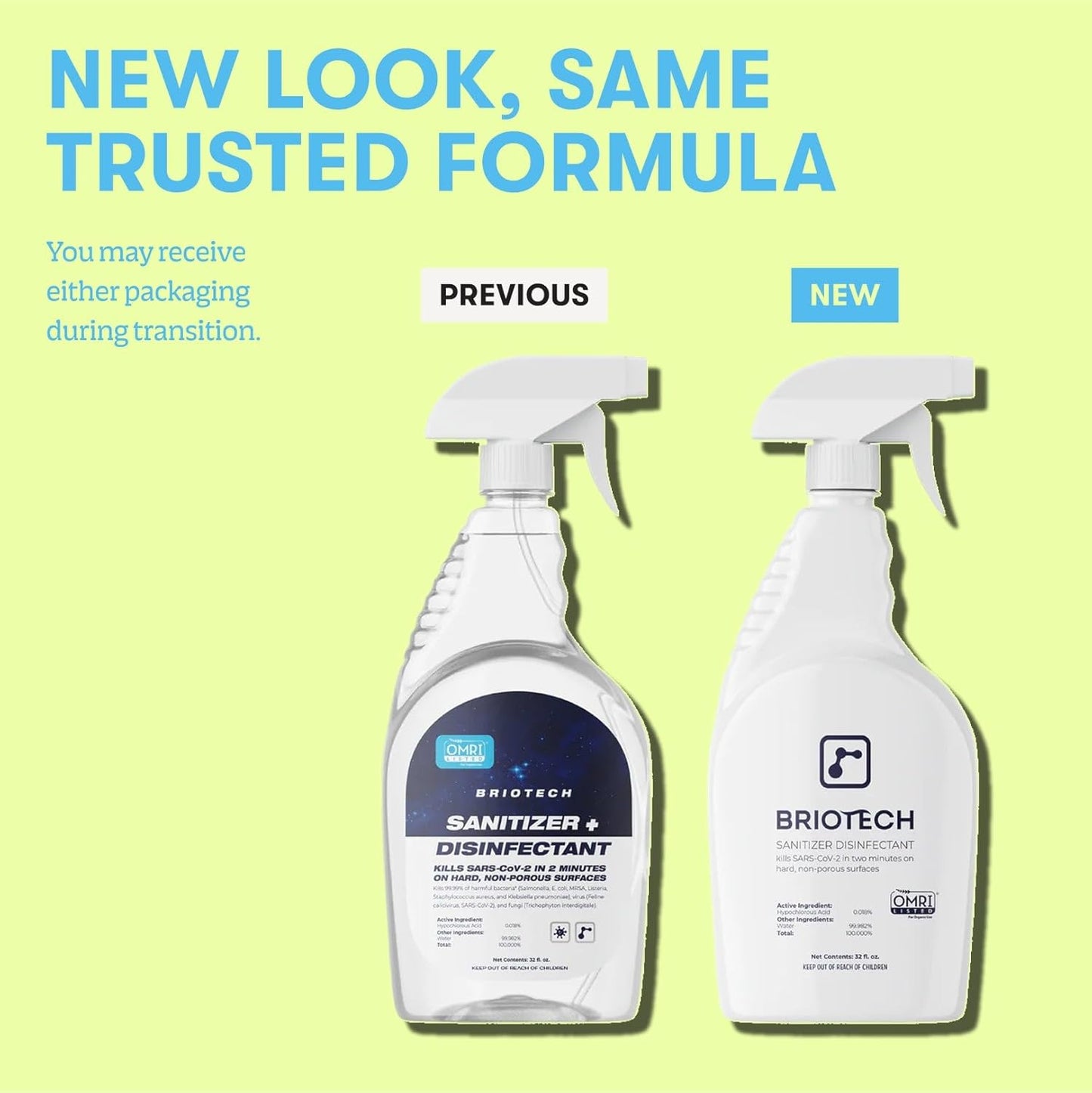 BRIOTECH Sanitizer Disinfectant Hypochlorous, Kill 99.99% of Viruses & Bacteria, Control Mold, Eliminate Odor, Gentle for Nursery & Play Rooms, Food Contact Surface Sanitizer, 1 Gallon Refill (4 Pack)