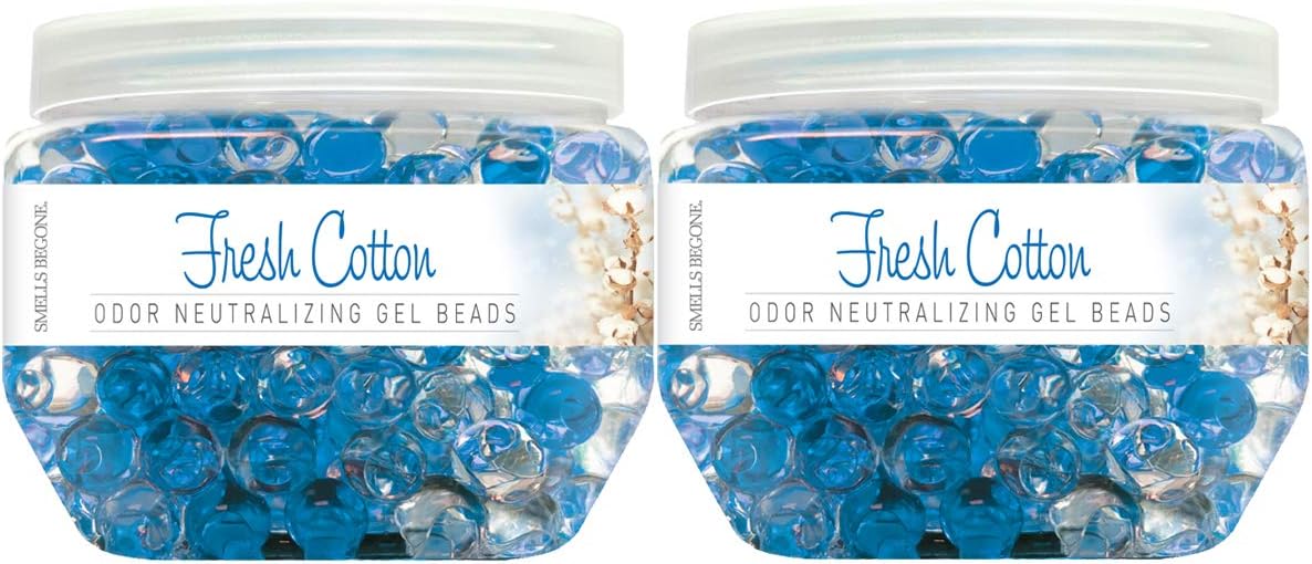 SMELLS BEGONE Odor Eliminator Gel Beads - 12 oz, Pack of 2 - Eliminates Odor in Bathrooms, Cars, Boats, RVs & Pet Areas - Air Freshener - Made with Essential Oils - Fresh Cotton Scent