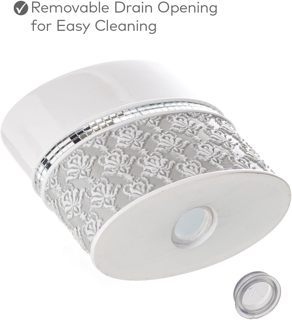 Creative Scents Mirror Damask Toothbrush Holder for Bathroom - Gray & White Toothbrush and Toothpaste Holder - Decorative Toothbrush Cup for Bathroom Holds Multiple Standard Or Electric Toothbrushes