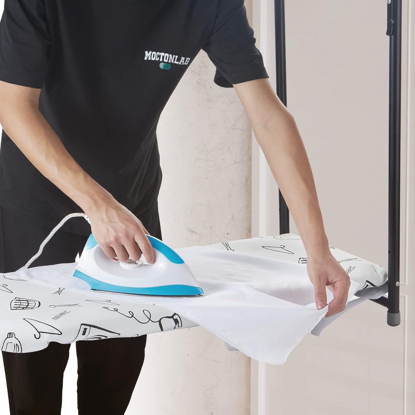 Over The Door Ironing Board Cover 13 x 37 inch, Small Iron Board Cover w Heat Reflective 3 Layers Thick Padding with Hook and Loop Fasteners (White)