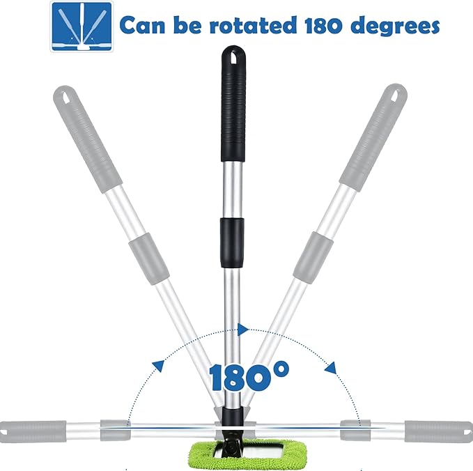 Frienda 3 Set Windshield Cleaner Tool Inside Car Window Cleaner Tool with 3 Extendable Handle 9 Reusable Microfiber Pads and 3 Spray Bottles for Auto Home Interior Exterior Glass Cleaning(Multicolor)