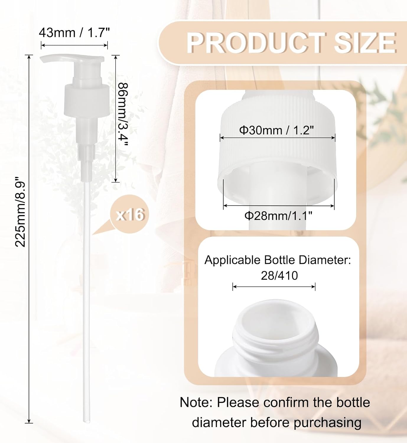 uxcell 16 Pcs Soap Dispenser Pump Heads Soap Dispensers Top Pumps Replacement Switch Pumphead for Standard 24/420 Neck Size Lotion Shampoo Bottle, White