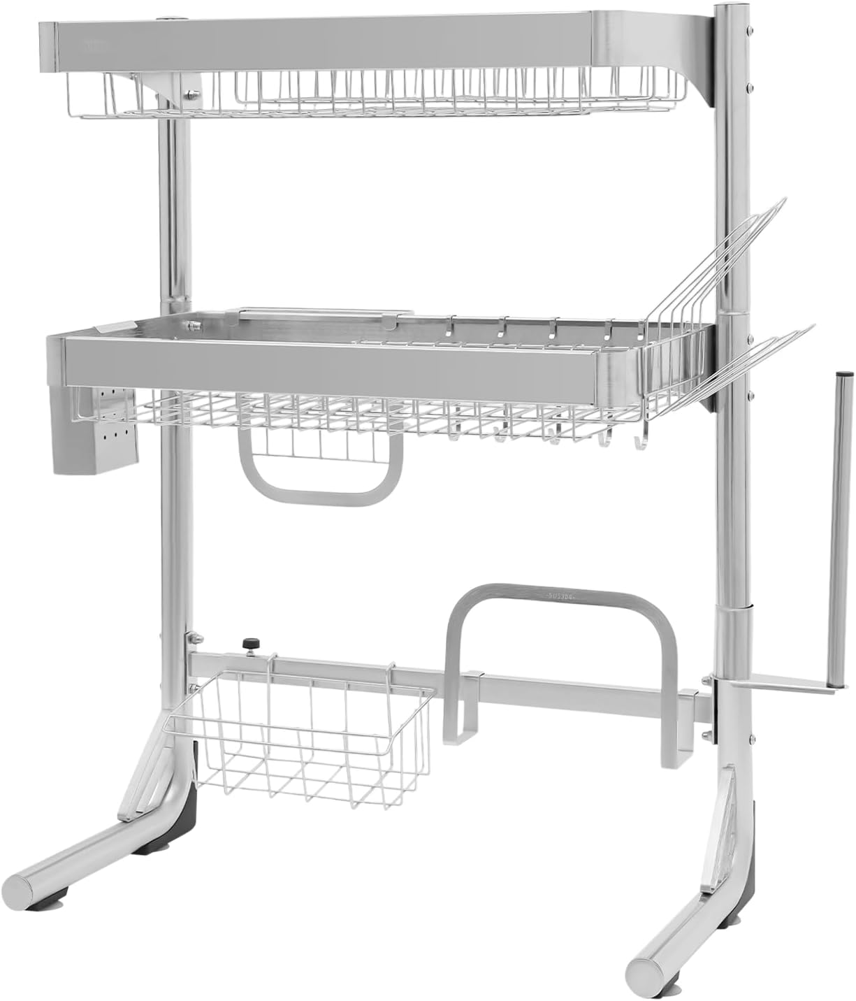 Over The Sink Dish Drying Rack, 2-Tier Stainless Steel Dish Drainer for Kitchen, Multifunctional Organizers, Chopstick Cage, Cup Holder, Cutting Board Holder, Knife Holder, 21''-33''Adjustable Length