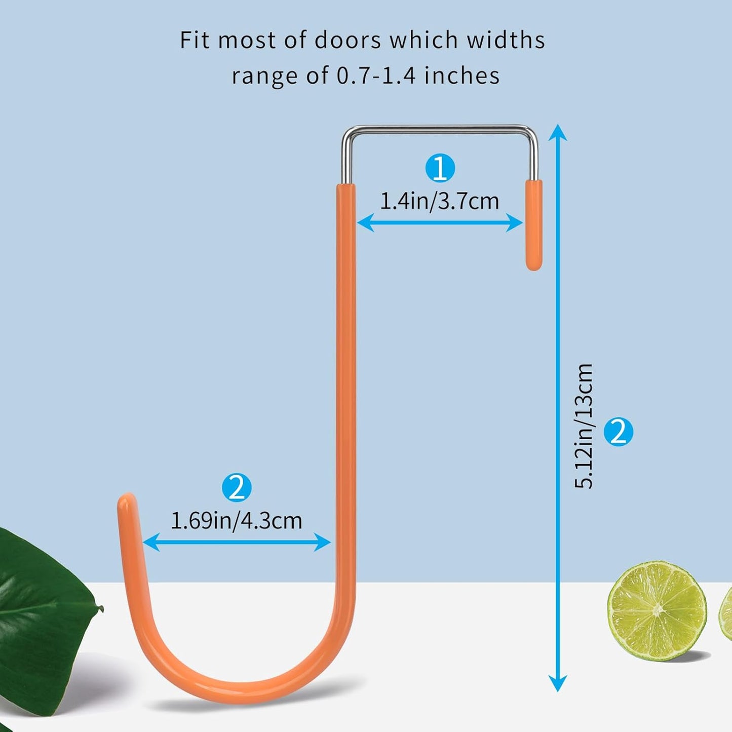 FYY Over The Door Hooks, 4 Pack Door Hangers Hooks with Rubber Prevent Scratches Heavy Duty Organizer Hooks for Living Room, Bathroom, Bedroom, Kitchen Hanging Clothes Towels Hats Coats Bags Orange