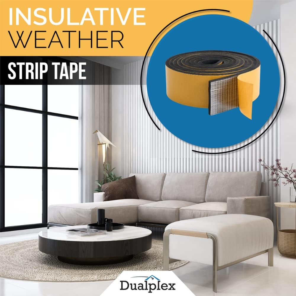 High Density Foam Weather Stripping Door Seal Strip Insulation Tape Roll for Insulating Door Frame, Window, Air Conditioner | Self Adhesive Sealing Weatherstrip (2 in x 1/4 in x 10 Ft, Black)