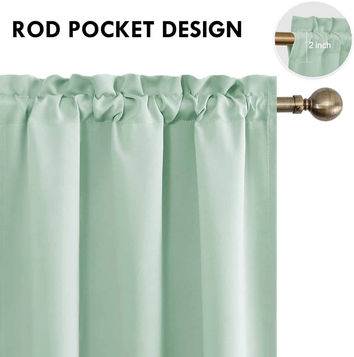 DWCN Blackout Curtains Room Darkening Thermal Insulated Bedroom Curtains Window Curtain Panels, 38 x 84 inches Long, Set of 2 Light Green Rod Pocket Drapes