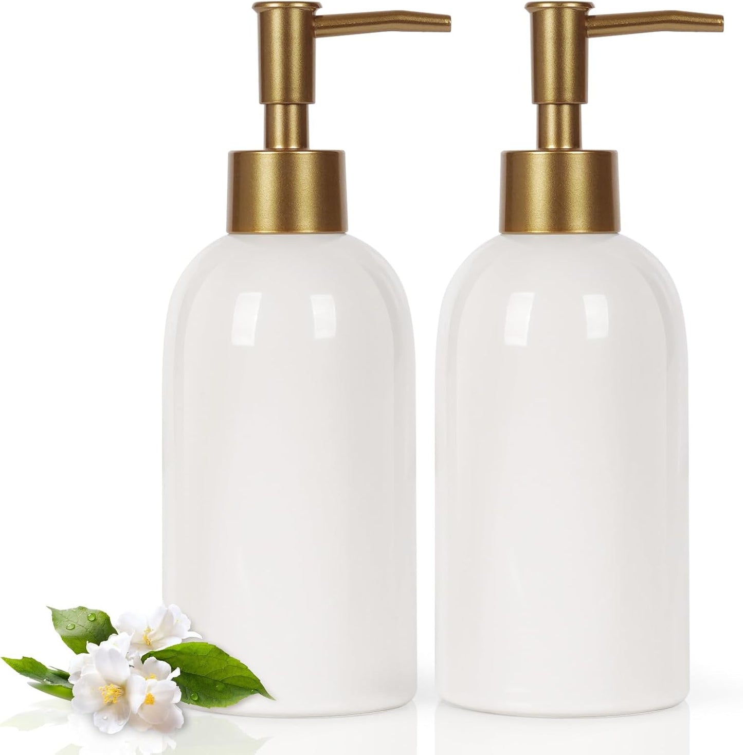 Natheeph 14OZ Ceramic Soap Dispenser Ceramic Soap Pump Dispenser Can Fill Liquid for Bathroom/Kitchen (2PC White)