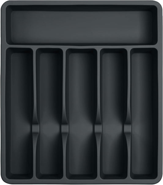 Silicone Silverware Drawer Organizer – Non-Slip Utensil Holder for Kitchen Drawers | Cutlery Tray for Forks, Knives, Spoons & More | Durable, BPA-Free, Easy to Clean – Black