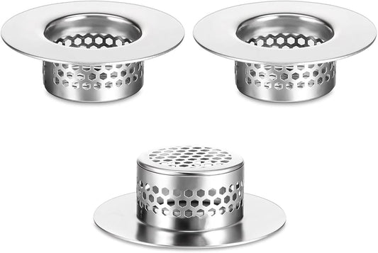 Bathroom Sink Strainer (3 Pack), Bathtub Drain Cover Lavatory Sink Drain Strainer Hair Catcher for Laundry Utility RV Sink, Stainless Steel Drain Filter. Fit Hole Size from 1.25" to 1.3"