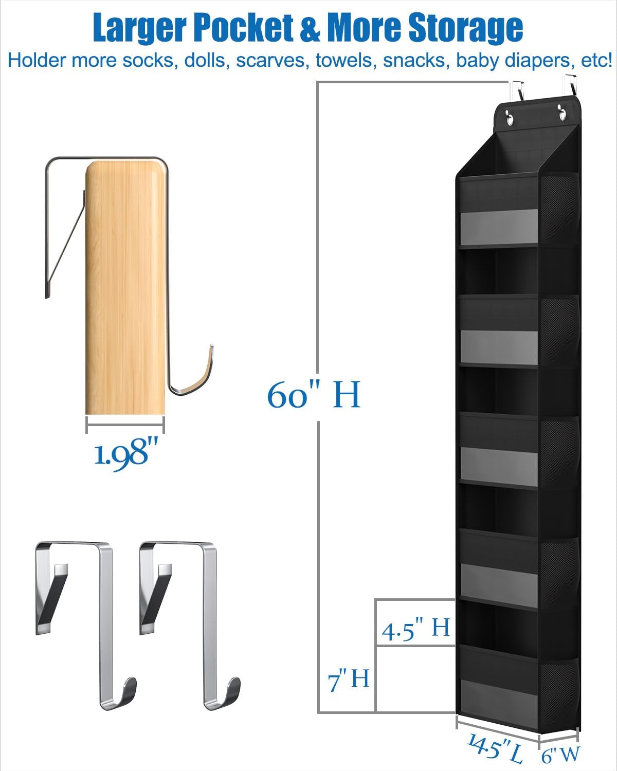 Over The Door Storage Organizer, RV Bathroom Organizer, Over The Door Organizer Camper Storage and Organization, 5 Shelf Hanging Over Door Organizer for Camper, Bathroom, Bedroom, Closet-Black