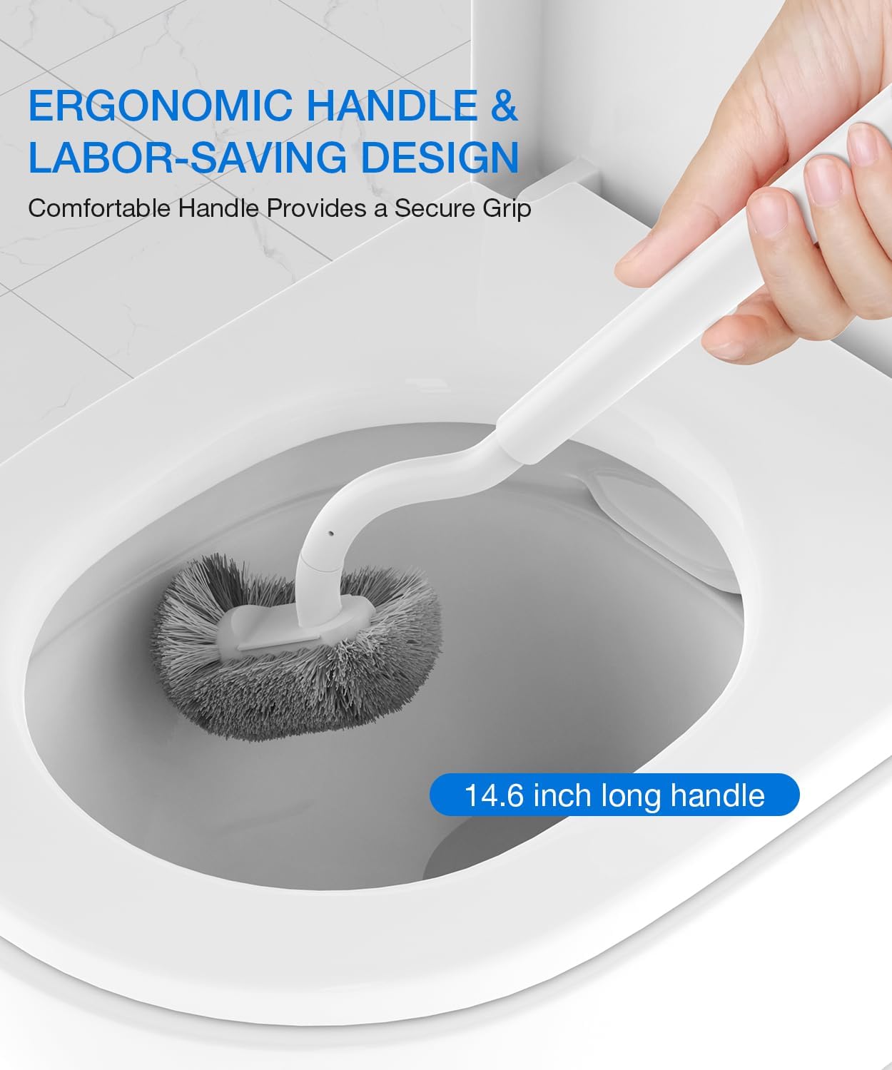 Toilet Bowl Brush and Holder, OSCIOSS Toilet Brush Set with Ergonomic Design, Compact Size, Durable Bristles, RV Toilet Brushes & Holders for Dead Corner Clean, White