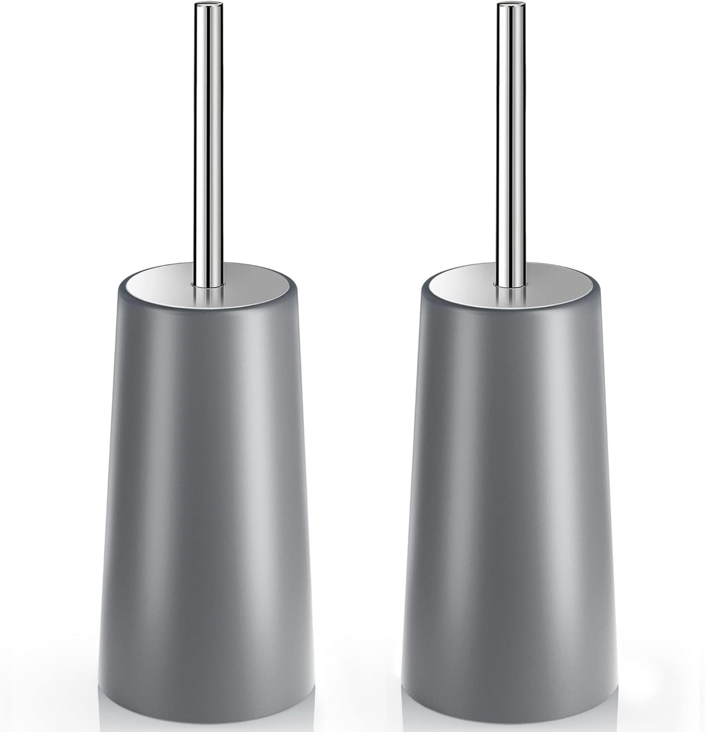 Toilet Brush and Holder, 2 Pack Toilet Brush with 304 Stainless Steel Long Handle, Toilet Bowl Brush for Bathroom Toilet-Ergonomic, Elegant,Durable (Grey)