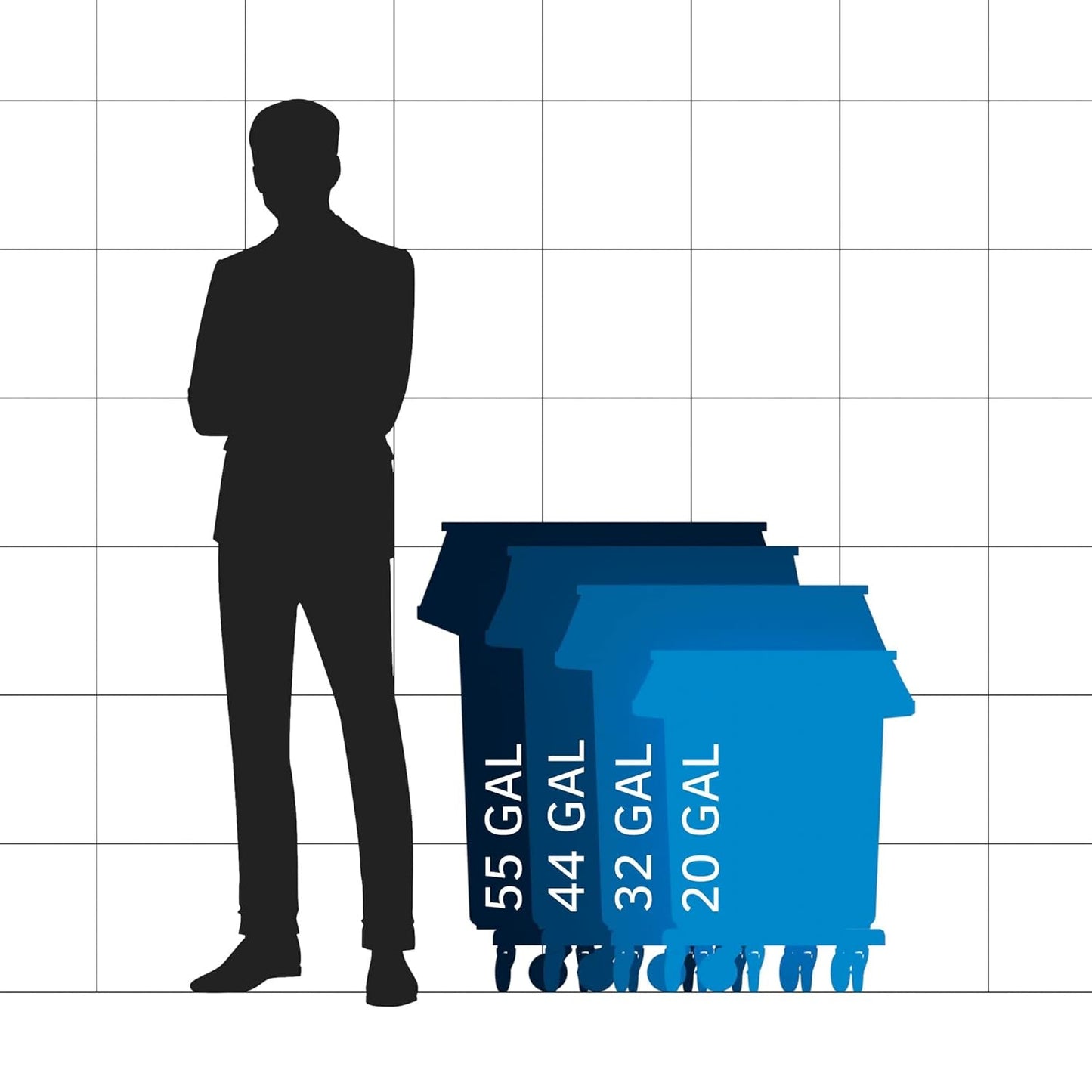 55 Gallon White Round Commercial Trash Can with Lid and Dolly