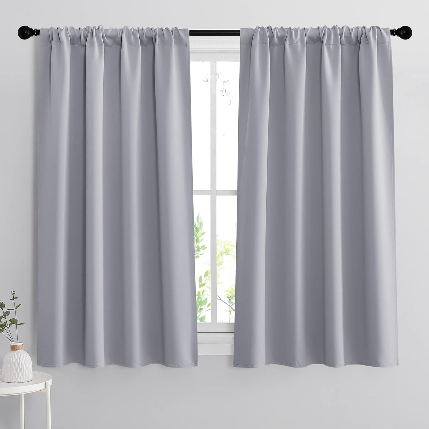 RYB HOME Blackout Curtains for Bedroom - Small Window Treatment Panels Full Privacy Thermal Insultaed Solar Drapes for Bathroom Dining Basement, Wide 42 x Long 45, Silver Grey, 2 Pcs