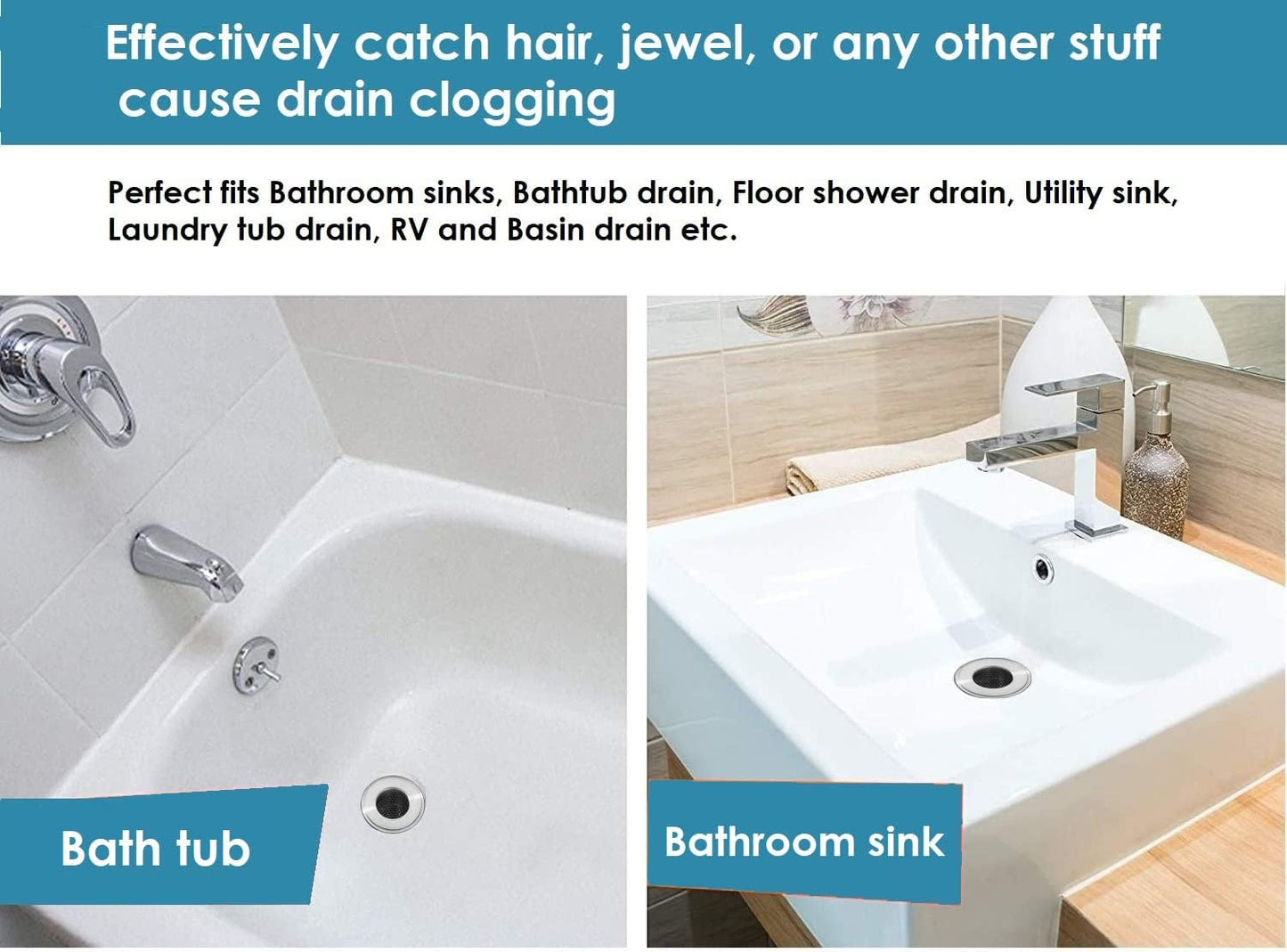 Hair Catcher Shower Drain, Bathtub Drain Cover, Deep Stainless Steel Sink Strainer for Bathroom Sink Bathtub Shower Floor Drain, Fit Hole Size from 1.25in to 2.17in(3-Pack)