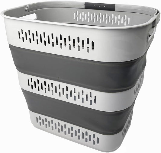 SAMMART 40L (10.5 Gallon) Collapsible Plastic Laundry Basket with Handles - Foldable Pop Up Storage Container/Organizer - Portable Laundry Hamper - Space Saving (1, Grey)