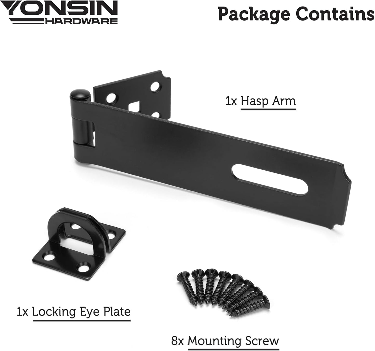 7-1/2" Door Padlock Safety Hasp Latch Heavy Duty, Door Hasp Clasp Lock Gate Shed Hasp Latch Lock for Door Window Fence Gate Barn, 304 Stainless Steel, Thickness 1/8”, Black, 1 Pack