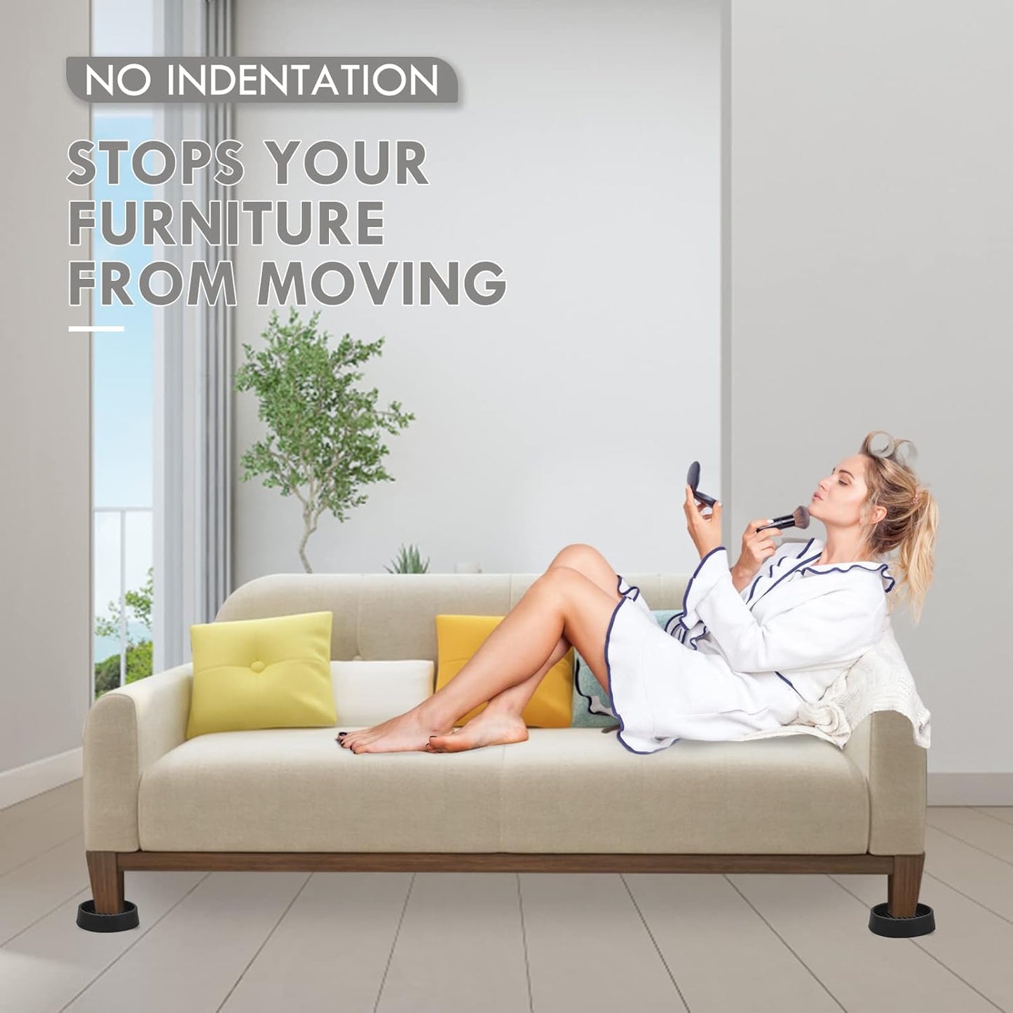 2X2 Round Rubber Caster Cups, Non Slip Furniture Pads, Anti-Slip Gripper, Anti Skid Furniture Feet, Anti Slide Floor Protector for Bed Couch Table Chair Stoppers - (Black, 4 Pack)