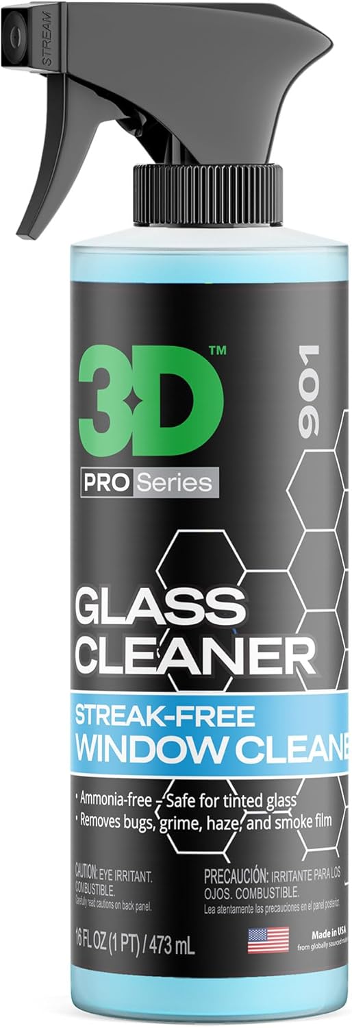3D Glass Cleaner - Ready to Use, Tint Safe, Streak Free Glass Cleaner - 16oz.