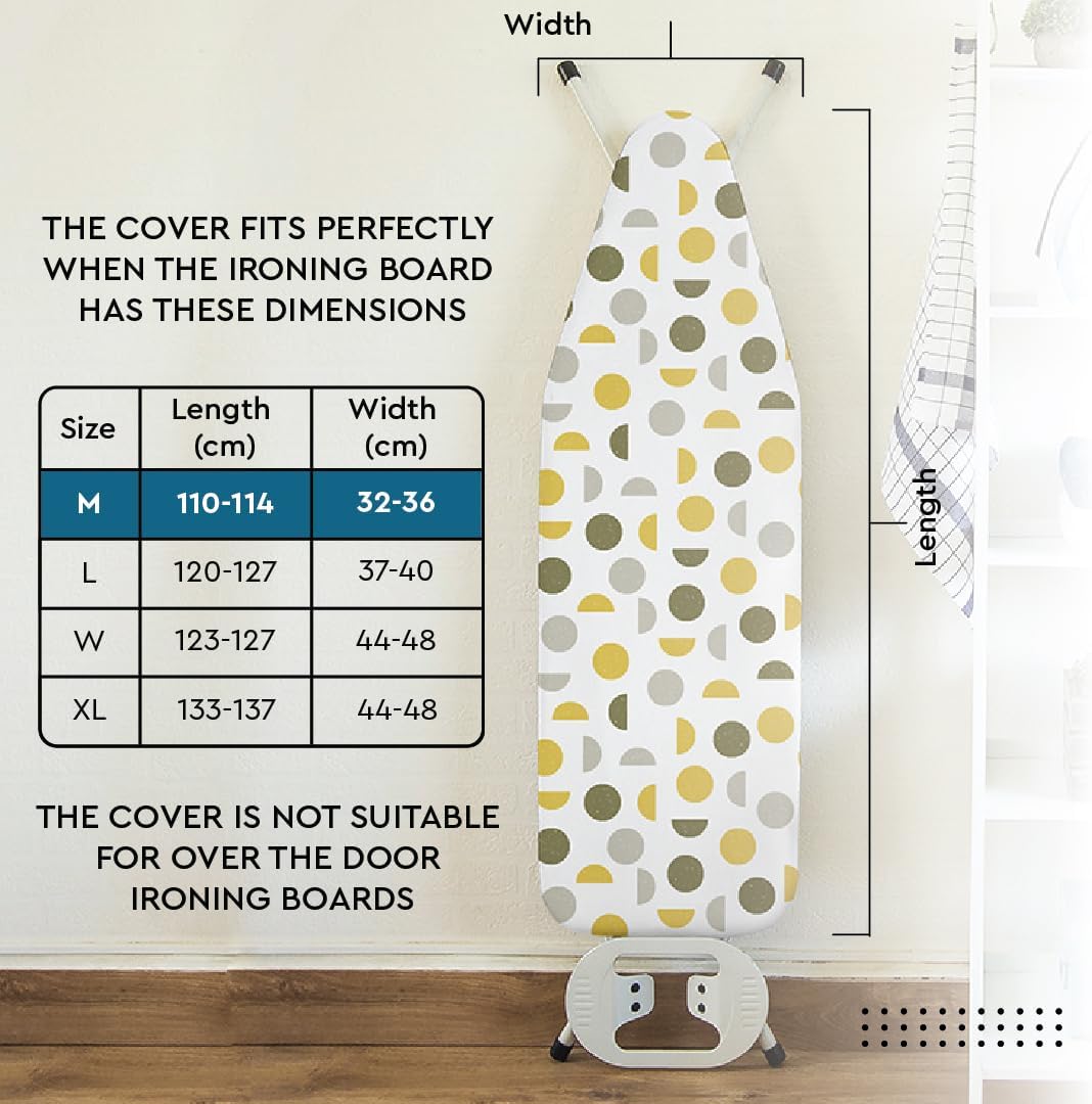 Encasa XO Ironing Board Cover and Pad 42"x14" - Thick 3mm Felt Padding, Drawstring Tightening & Lock, Easy Fit, Scorch & Stain Resistant, Fits Medium Ironing Board - Daisy Beige