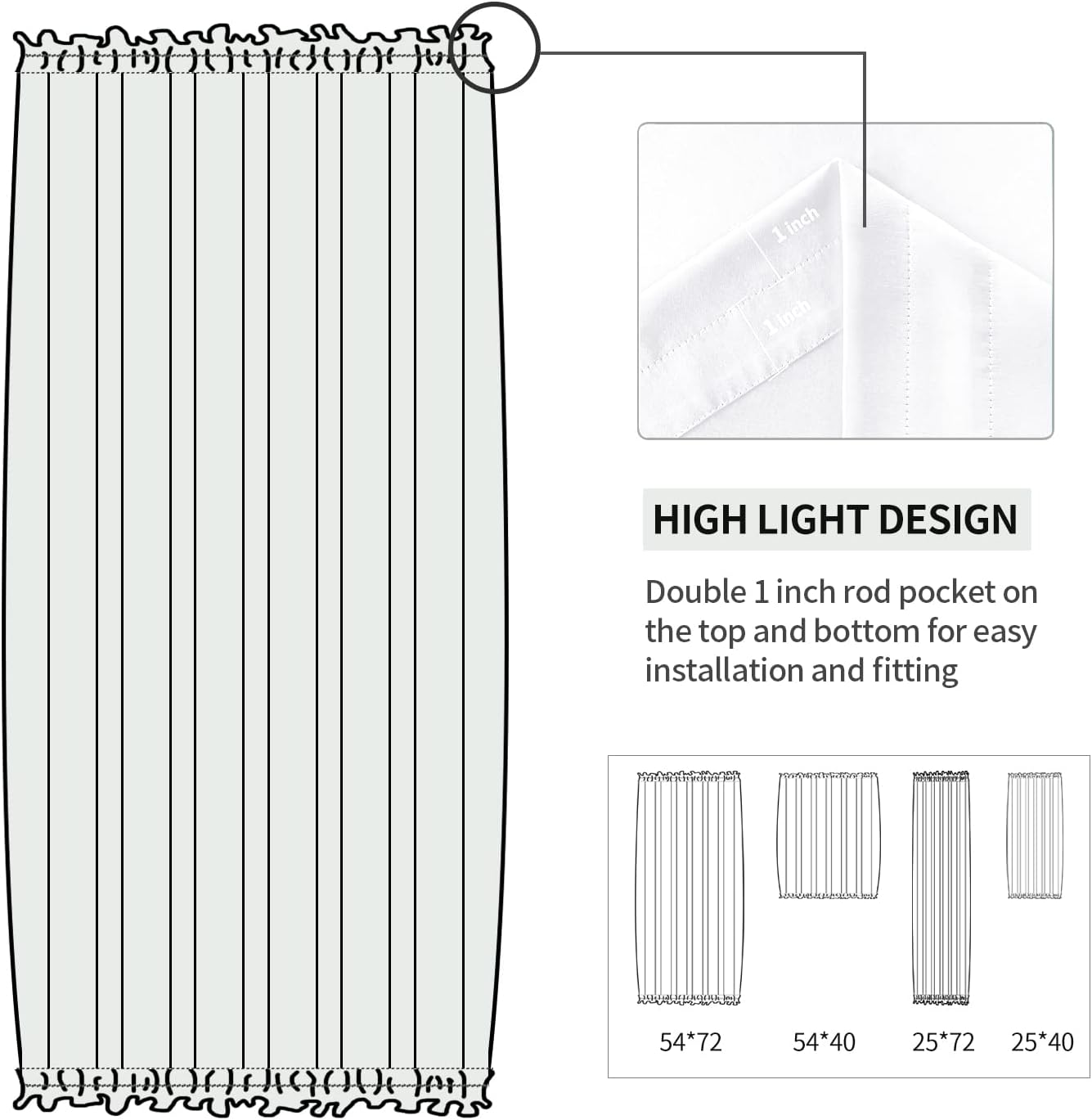 DWCN French Door Curtains – Rod Pocket Thermal Curtain for Doors with Glass Window, Kitchen and Patio Doors for Privacy, 54 X 40 Inches Long, 1 Curtain Panel with Tieback, Pure White
